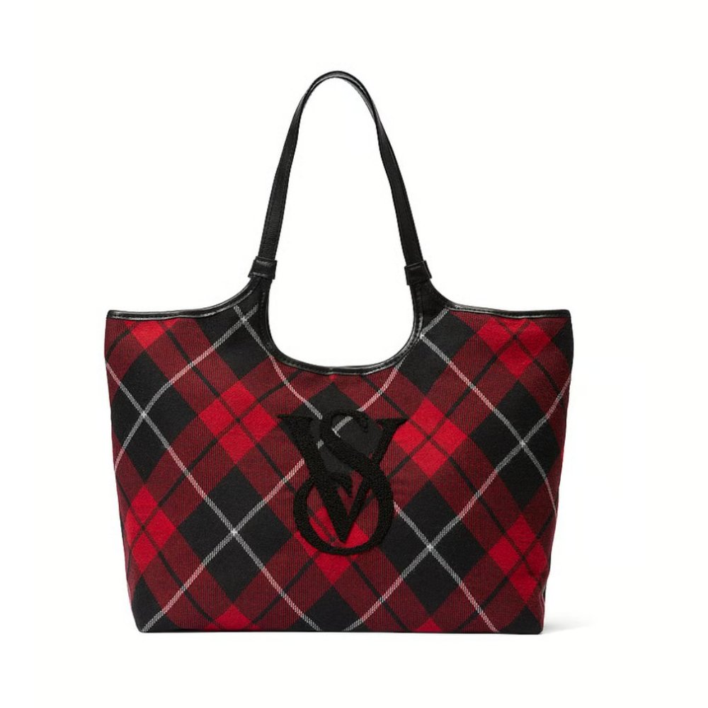 VICTORIA'S SECRET Plaid Tote Handbag RED BLACK